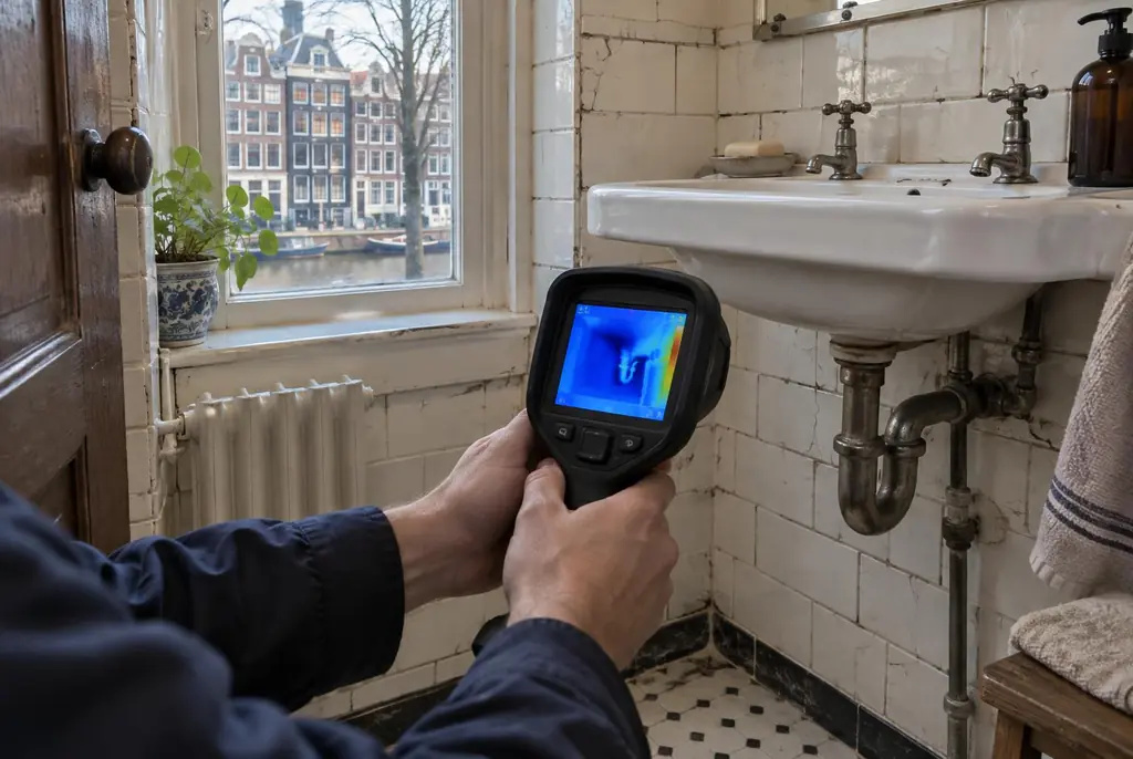 Lekdetectie Biddinghuizen – badkamer met oude leidingen achter de tegels