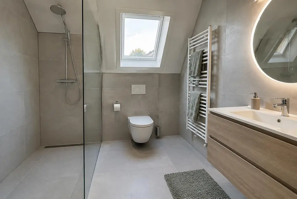 Lekdetectie Biddinghuizen – droge badkamer met inloopdouche na herstel