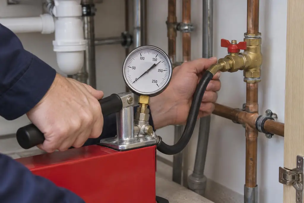 Lekdetectie Biddinghuizen – druktest op een waterleiding met een manometer