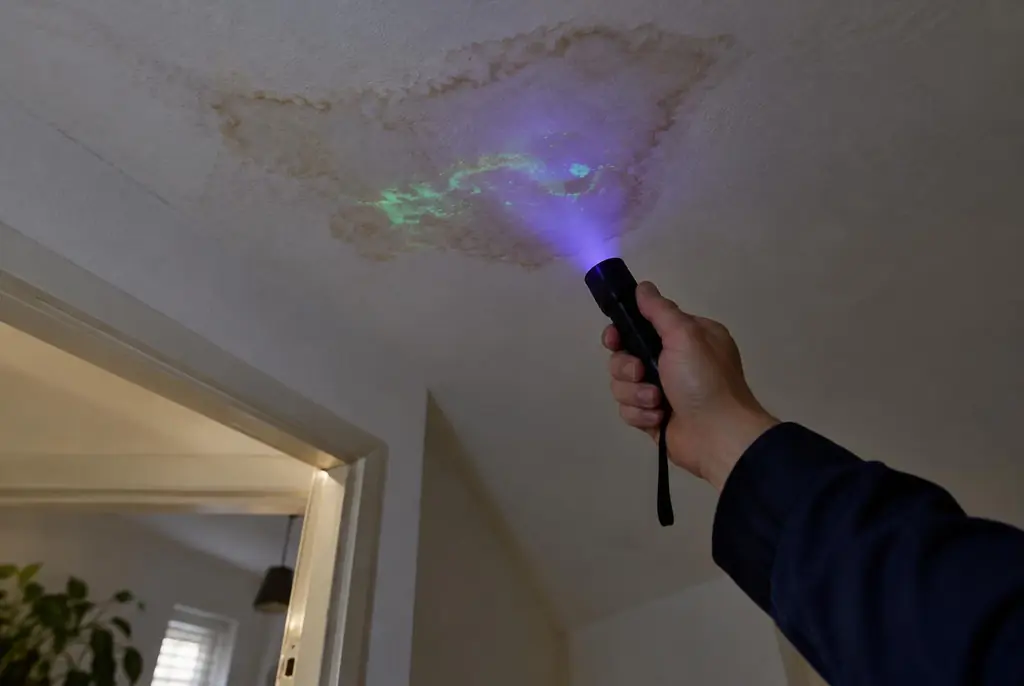 Lekdetectie Biddinghuizen – kleurstof controleren op het plafond met uv-licht