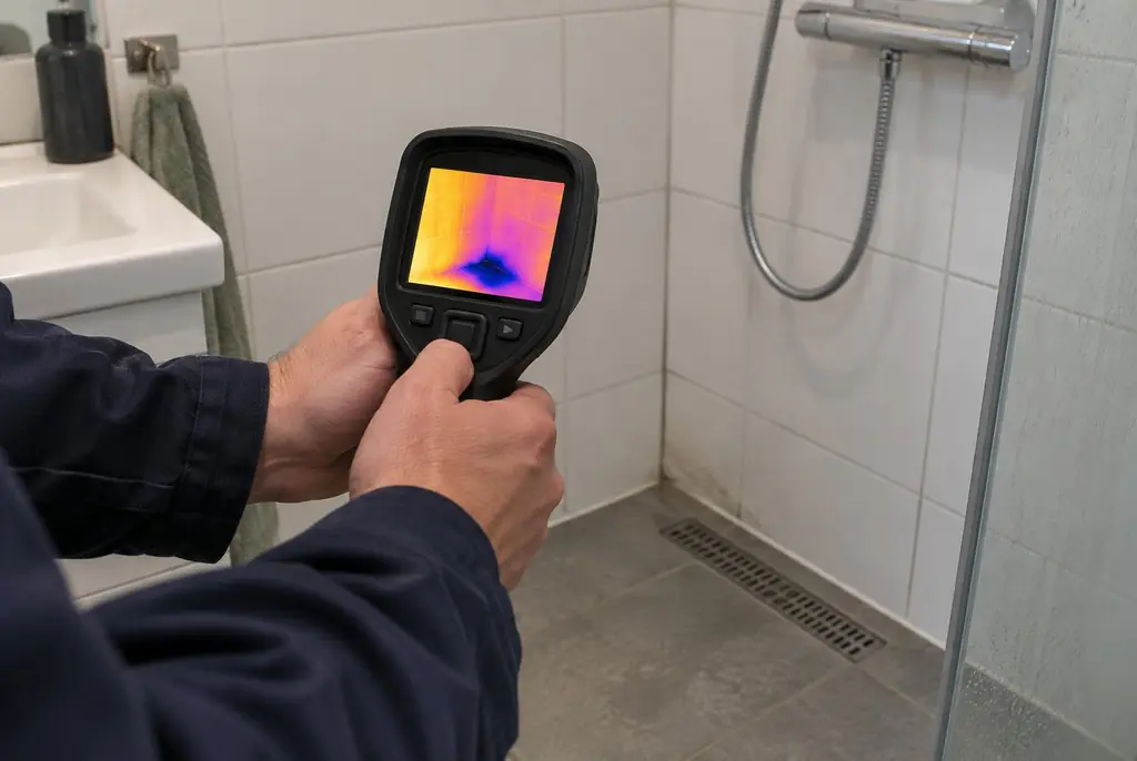Lekdetectie Biddinghuizen – lekdetectiespecialist met warmtebeeldcamera in een badkamer