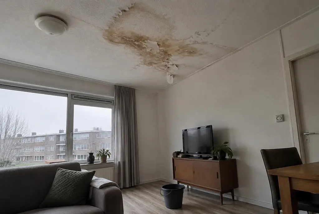 Lekdetectie Biddinghuizen – vochtplek op het plafond onder een badkamer